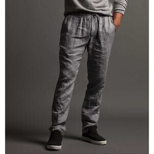 James Perse Beige Gray Linen Pants High-Rise Straight Elastic Waistband Size 0